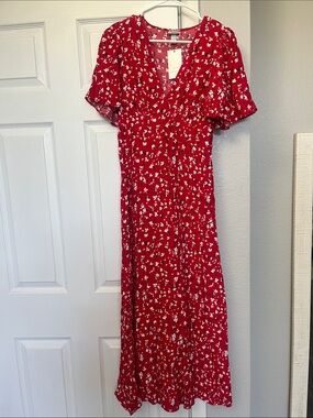 Red Floral V-Neck Maxi Dress - Brand